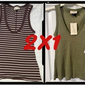 Universal Thread Olive and Brown Striped Tank Tops